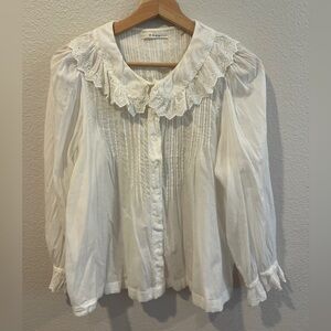 Doen White Lace Trim Blouse Size M